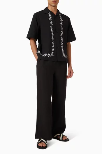 Palm Embroidery Bowling Shirt in Cotton