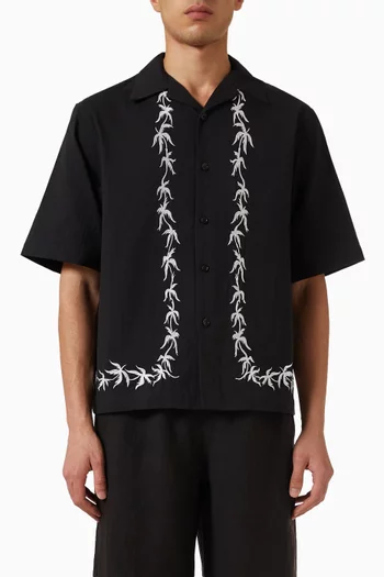 Palm Embroidery Bowling Shirt in Cotton