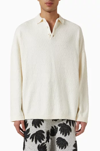 Boxy Knitted Polo Shirt in Cotton Blend