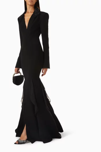 Collar Train Dress in Crepe