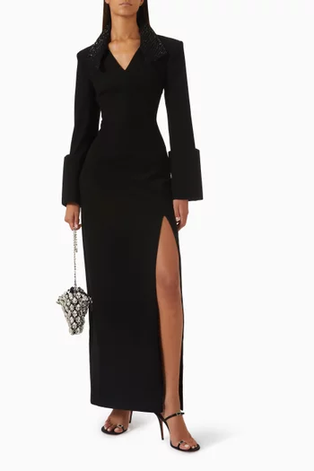 Embellished Slit Dress in Crepe