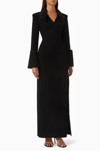 Embellished Slit Dress in Crepe