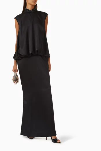Embellished Dress in Satin Crepe