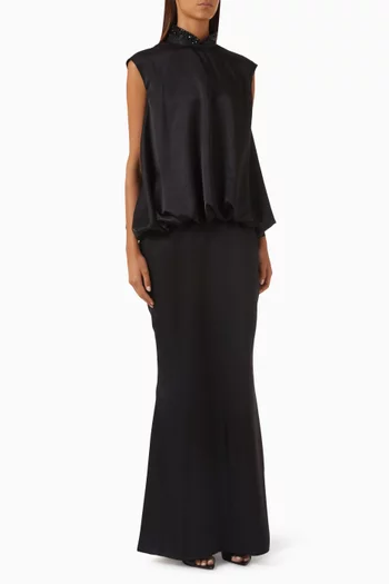 Embellished Dress in Satin Crepe
