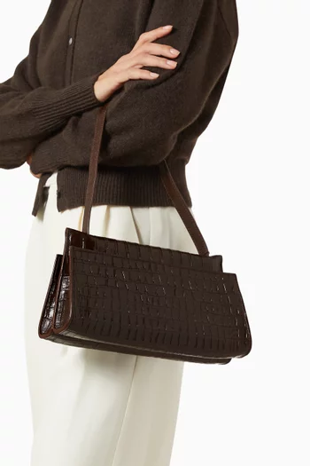 Long Papillon Shoulder Bag in Crocodile-embossed Leather