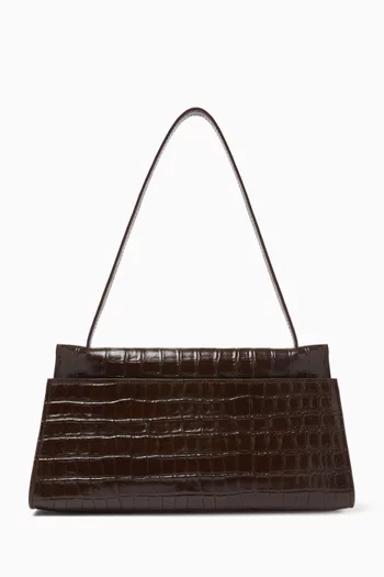 Long Papillon Shoulder Bag in Crocodile-embossed Leather