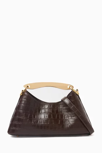 Mini Boomerang Top-handle Bag in Croc-embossed Leather