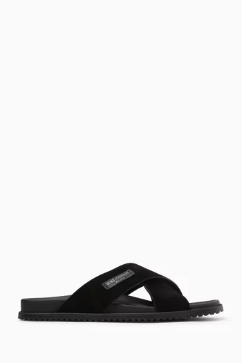 Logo Sandals in Split Leather