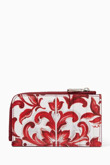 Majolica-print Card Holder in Calfskin