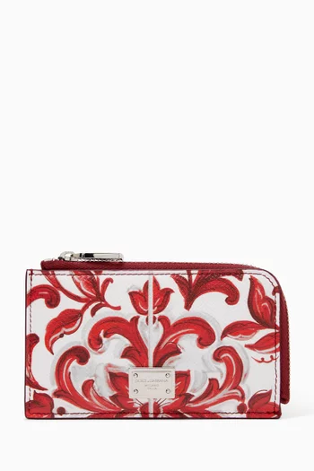 Majolica-print Card Holder in Calfskin
