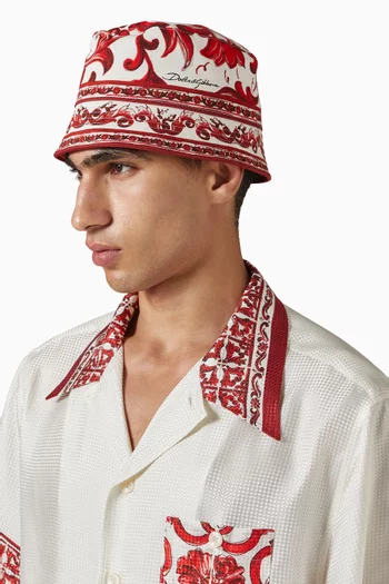 Majolica-print Bucket Hat in Cotton Drill