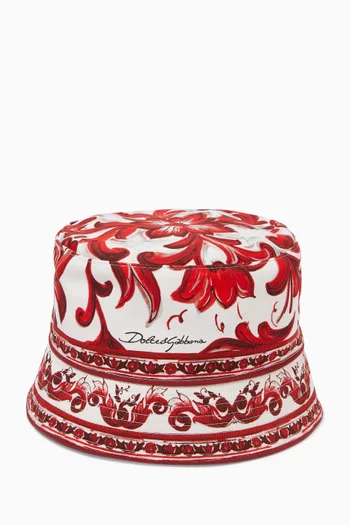 Majolica-print Bucket Hat in Cotton Drill