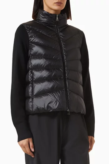 Padded Zip-Up Cardigan in Wool & Nylon