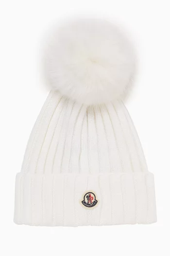 Pom Pom Beanie Hat in Wool