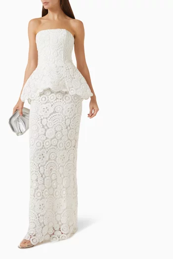 Gal Embroidered Peplum Gown in Lace