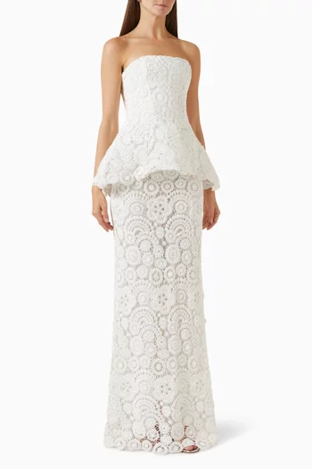 Gal Embroidered Peplum Gown in Lace