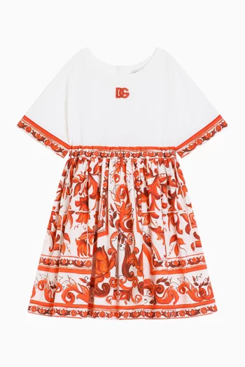 Majolica-print Dress in Jersey & Poplin