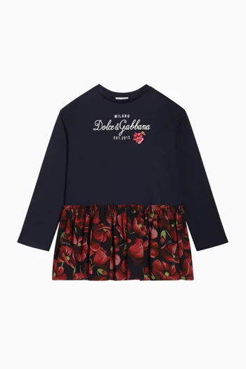 Poppy-print Mini Dress in Cotton