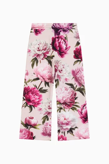 Peony-print Pants in Cotton