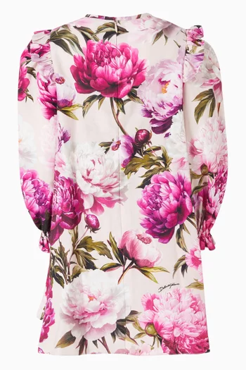 Peony-print Ruffle Dress in Cotton
