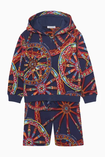 Carretto-print Zip-up Hoodie in Cotton