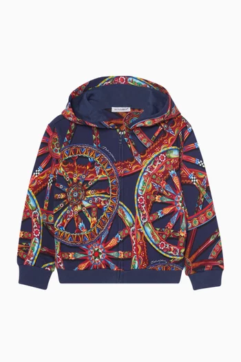 Carretto-print Zip-up Hoodie in Cotton