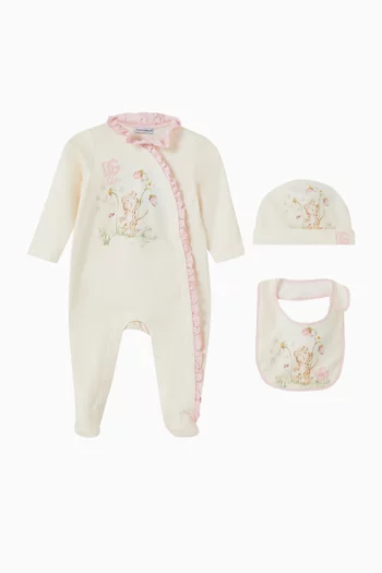 Tiger-print Pyjama, Beanie & Bib Gift Set
