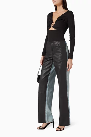 Troy Deconstruct Wide-leg Jeans in Denim & Leather