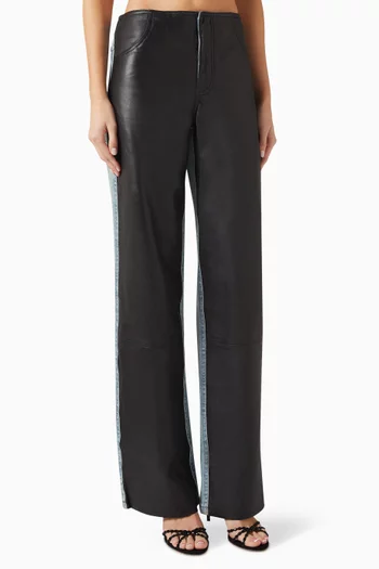 Troy Deconstruct Wide-leg Jeans in Denim & Leather