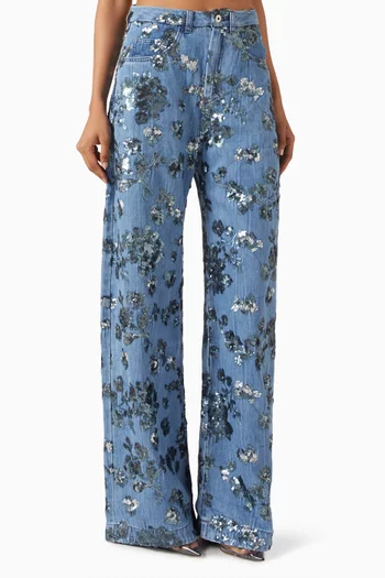 Sequin-embellished Boyfriend Jeans in Denim