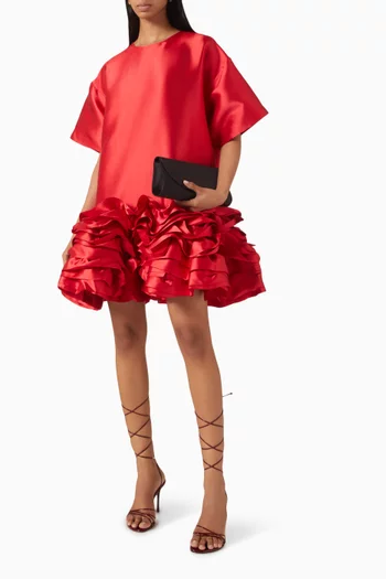 Ruffle-hem Mini Dress in Satin