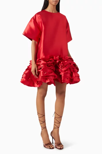 Ruffle-hem Mini Dress in Satin
