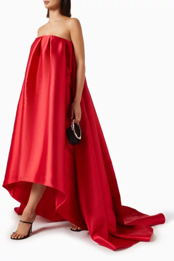 Pleated Train Gown in Satin