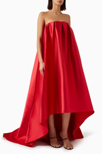 Pleated Train Gown in Satin