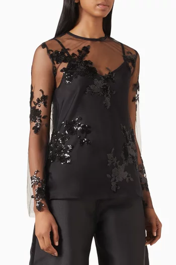 Sequin-embellished T-shirt in Tulle