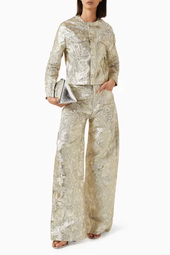 Embellished Boyfriend Pants in Brocade