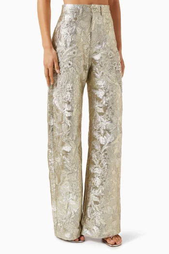 Embellished Boyfriend Pants in Brocade