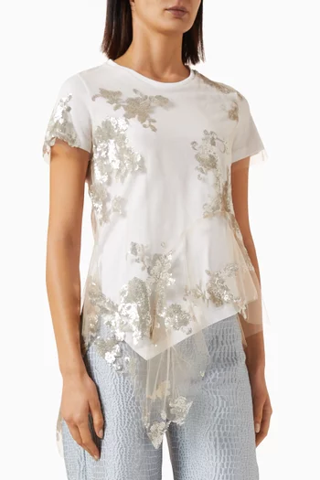 Sequin-embellished Peplum Top in Tulle