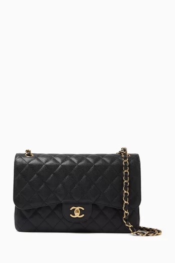 Jumbo Classic Double Flap Bag in Caviar Leather