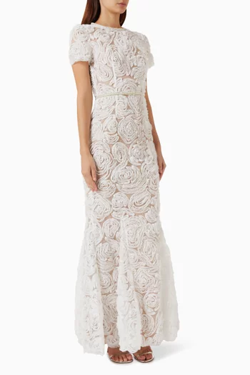 Belted Maxi Dress in Tulle Lace