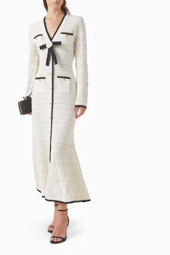 Long Cardigan Dress in Pointelle-knit
