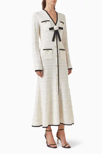 Long Cardigan Dress in Pointelle-knit