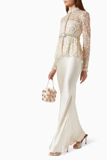 Sequin-embellished Top & Skirt Set in Satin