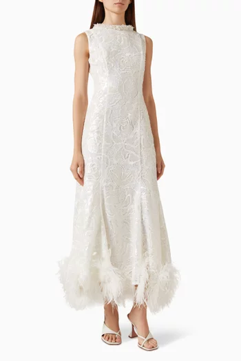 Sequin-embellished Feather Dress in Lace