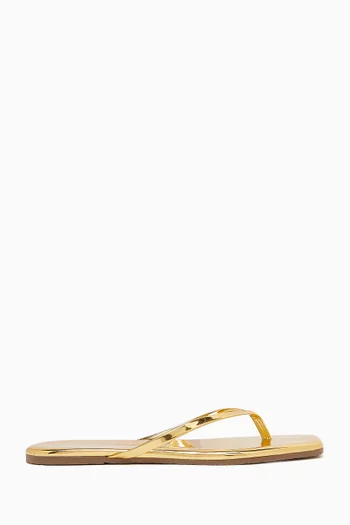 Square Toe Lily Flip-Flops in Metallic Mirror Leather