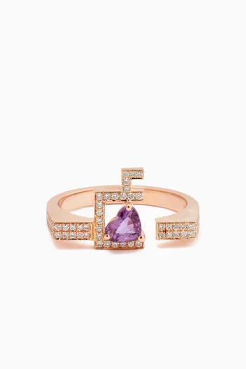 Flat Top Initial '3ein' Open Sapphire & Diamond Ring in 18kt Rose Gold