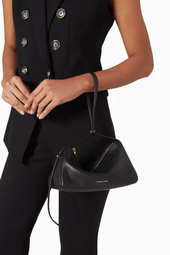 SMALL PRISM SHOULDER BAG IN LEATHER WITH ZIPPER CLOSURE AND CLIP TO ALLOW FOR MULTIFUNCTIONAL WEAR:BLK:One Size|219801020