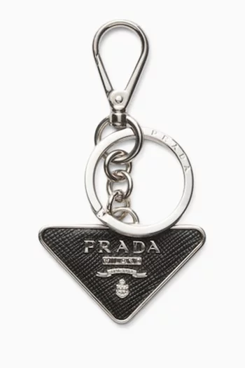 Triangle Logo Keychain in Saffiano Leather