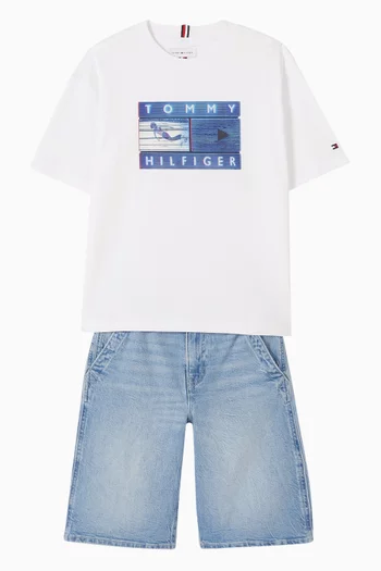 Faded Loose Shorts in Denim