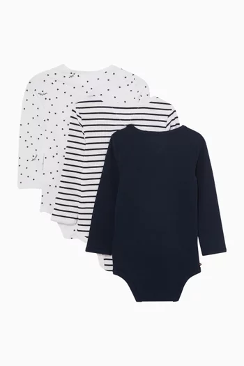 Long-sleeve Bodysuits in Cotton-jersey, Set of 3